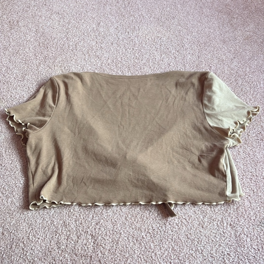 Two Tone Tie Front Crop Top Brown and Tan SHEIN Size Large - Picture 4 of 6